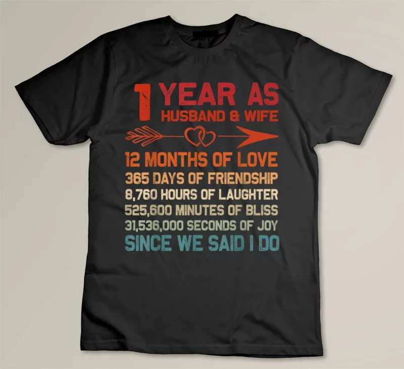 Black 1 Year as Husband Wife 1st Anniversary Gift for Couple