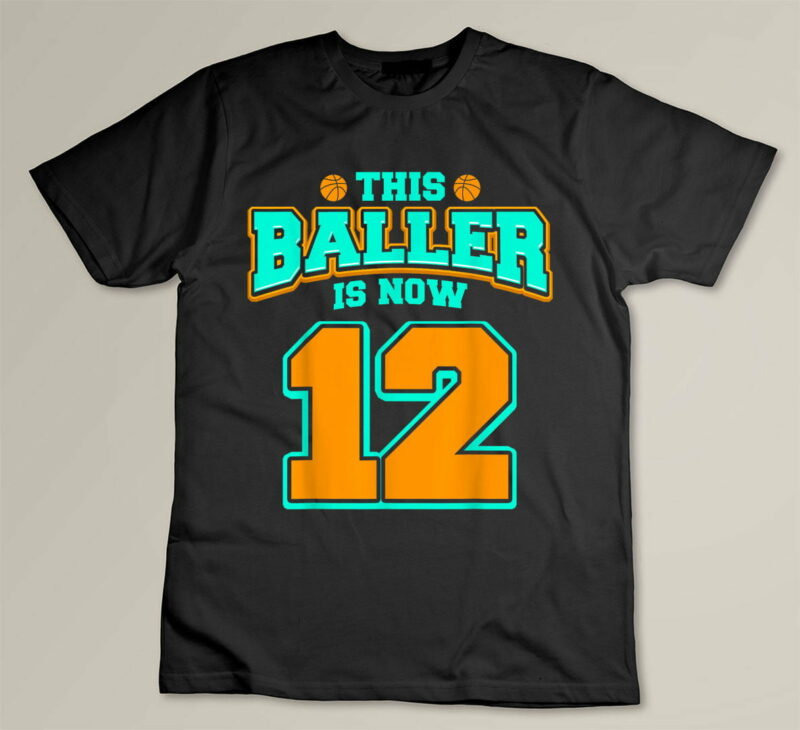Black 12th Birthday Shirt For Boys Basketball 12 Years Old Kids