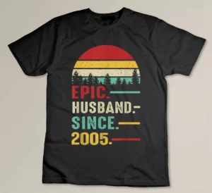 18th Wedding Anniversary for Him Epic Husband Since 2005 Custom T-shirt