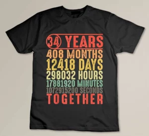 34 Year Anniversary Gifts for Her Him Couple 34th Wedding Custom T-shirt