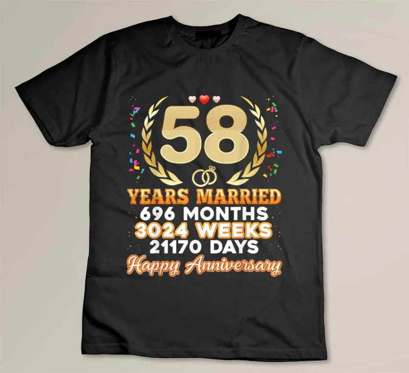 Black 58 Years Married Happy 58th Wedding Anniversary Couple Ring