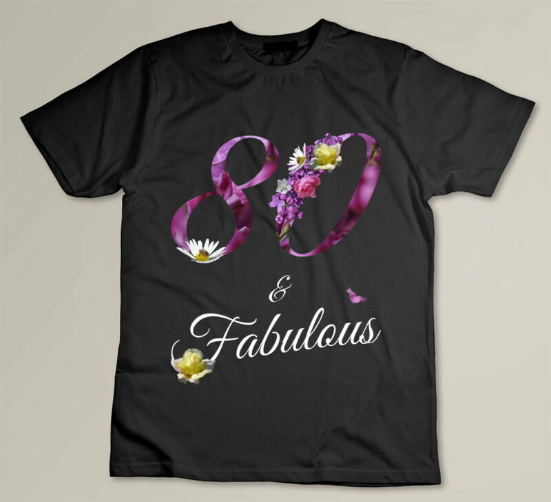 Black 80 Fabulous 80 Year Old Tee Floral 1943 80th Birthday Gift