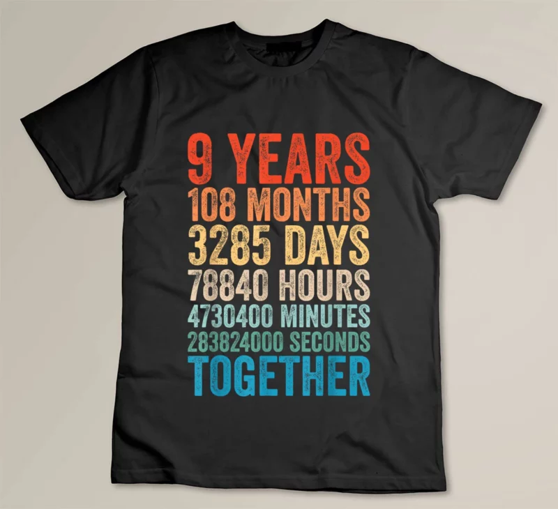 Black 9 Year Anniversary Him Her Couple 9th Wedding