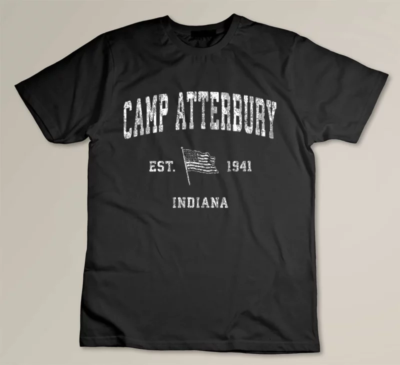 Black Camp Atterbury Indiana IN Vintage US Flag Sports Tee