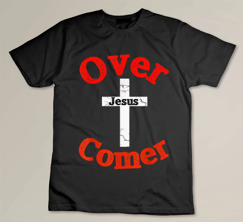 Black Christian T Shirt Jesus Overcomer Religious Faith