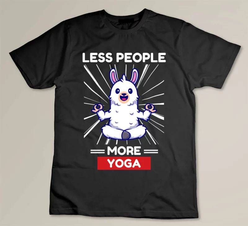 Black Cute Kawaii Llama Less People More Yoga Lover