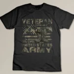 Distressed American Flag Camouflage Proud US Army Veteran T-shirt