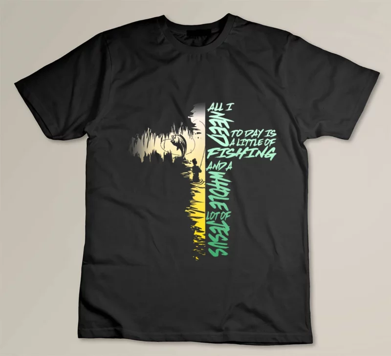 Black FISHING 365 All I Need Is Fishing Jesus Christian Cross