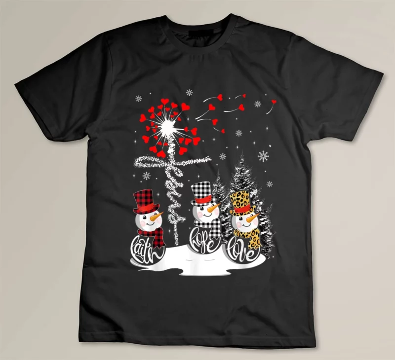 Black Faith Hope Love Snowman Jesus Dandelion Christian Christmas