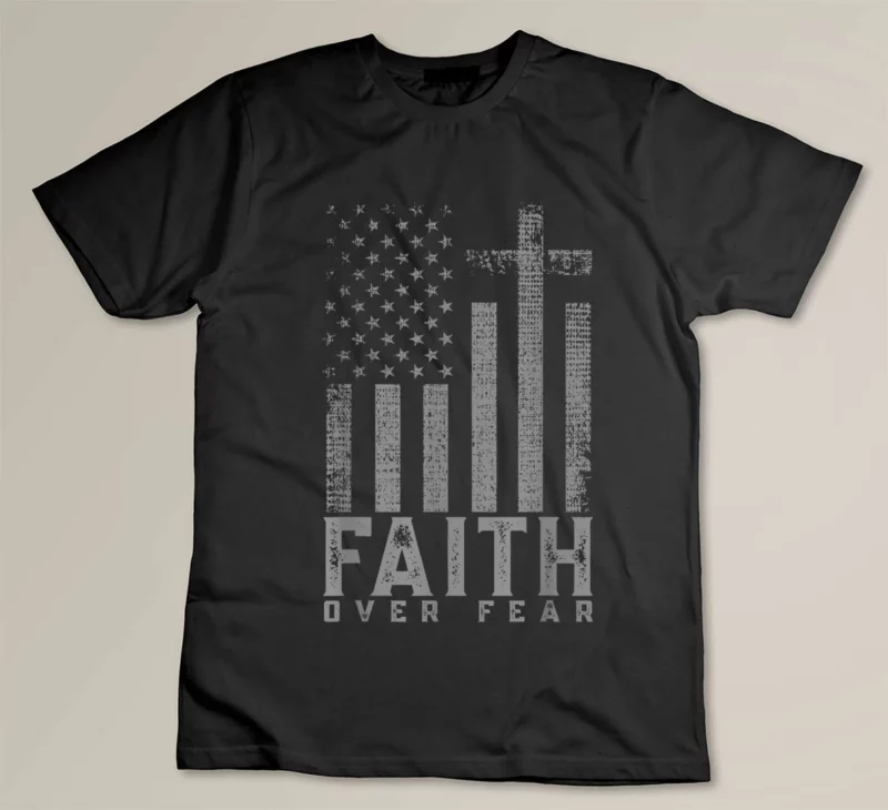 Black Faith Over Fear Cool Christian Cross American USA Flag