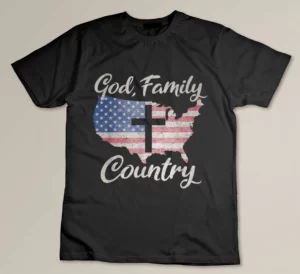 GOD FAMILY COUNTRY Christian Cross Vintage USA American Flag T-shirt