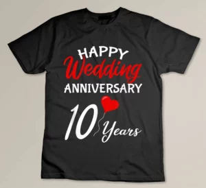 Happy 10th Wedding Anniversary Heart Him Her Couple Custom T-shirt