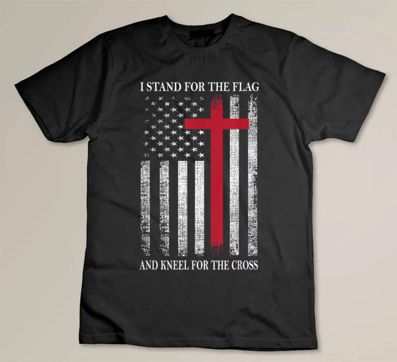Black I Stand for the Flag and Kneel for the Cross Shirt USA Flag
