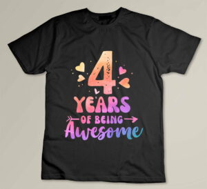 Kids 4 Years Of Being Awesome Tie Dye Hearts 4th Birthday Girl Custom T-shirt