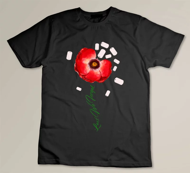 Black Lest We Forget Red Poppy Flower Soldier Veteran Memorial Day