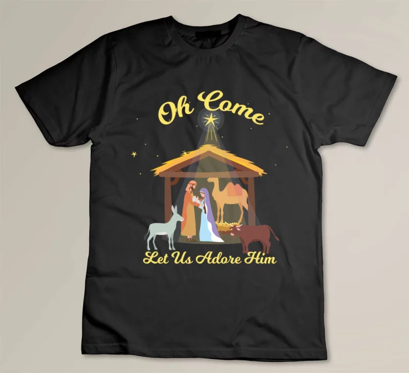 Black Let us Adore Him Christmas Advent Nativity Scene North