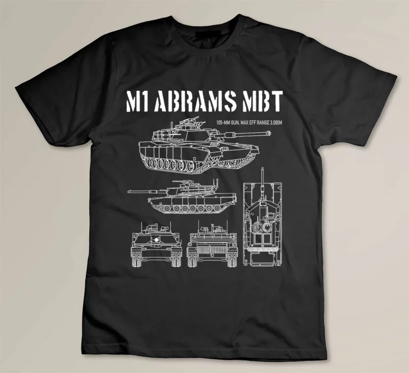 Black M1 Abrams Tank Schematic Vintage Military Armor Tank White