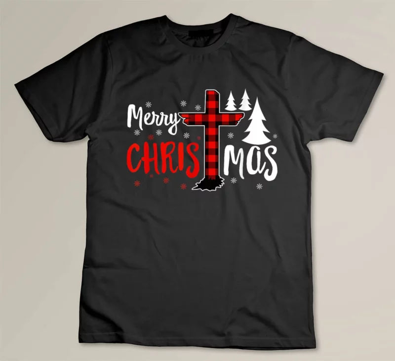 Black Merry Christmas Christians Buffalo Plaid