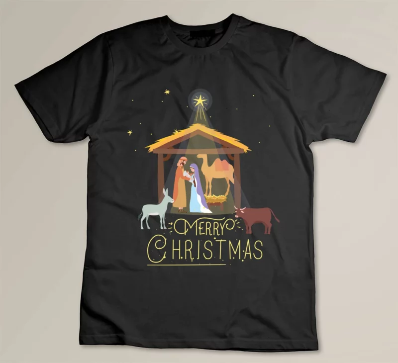 Black Merry Christmas Nativity Scene North Star Baby Jesus
