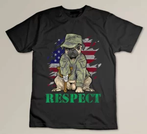 Military Pug Dog Veteran US Army American Flag T-shirt