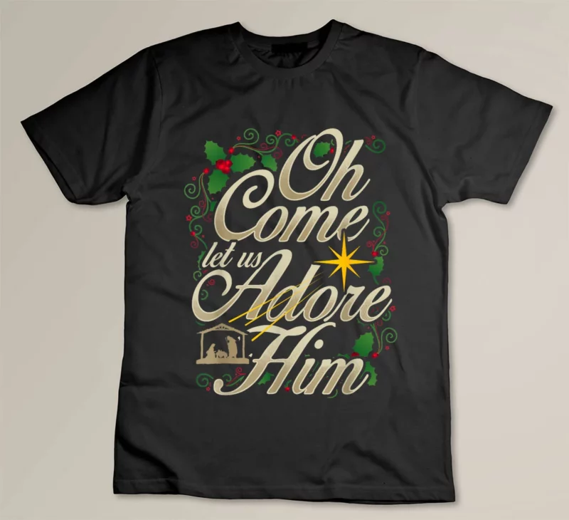 Black Oh Come Let Us Adore Him Nativity Christmas Religious Jesus