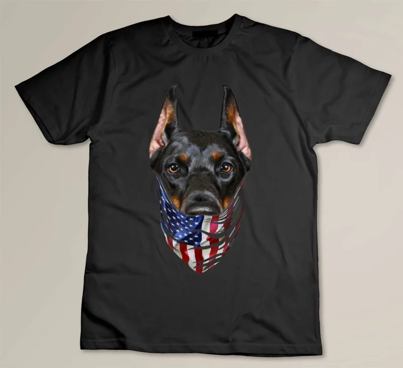 Black Patriotic Doberman in USA America Bandana Dog