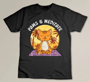 Paw and Meditate Yoga Cat Shirt Cat Lovers Meditation Yoga T-shirt