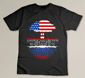 Russian Roots American Grown Tree Flag USA Russia Gift T-shirt