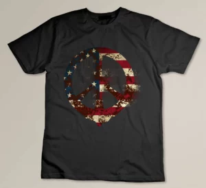 Rusty American Flag Peace Sign long sleeve , usa T-shirt