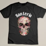 Santeria Skull and Flowers Cuban Religious T-shirt
