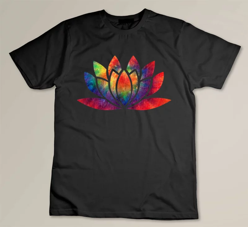 Black Tie Dye Lotus Flower Tie Dyed Spiritual Groovy Hamsa T Shirt 1