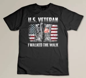 US Veteran I Walked The Walk Combat Boots Dogtag USA Flag T-shirt