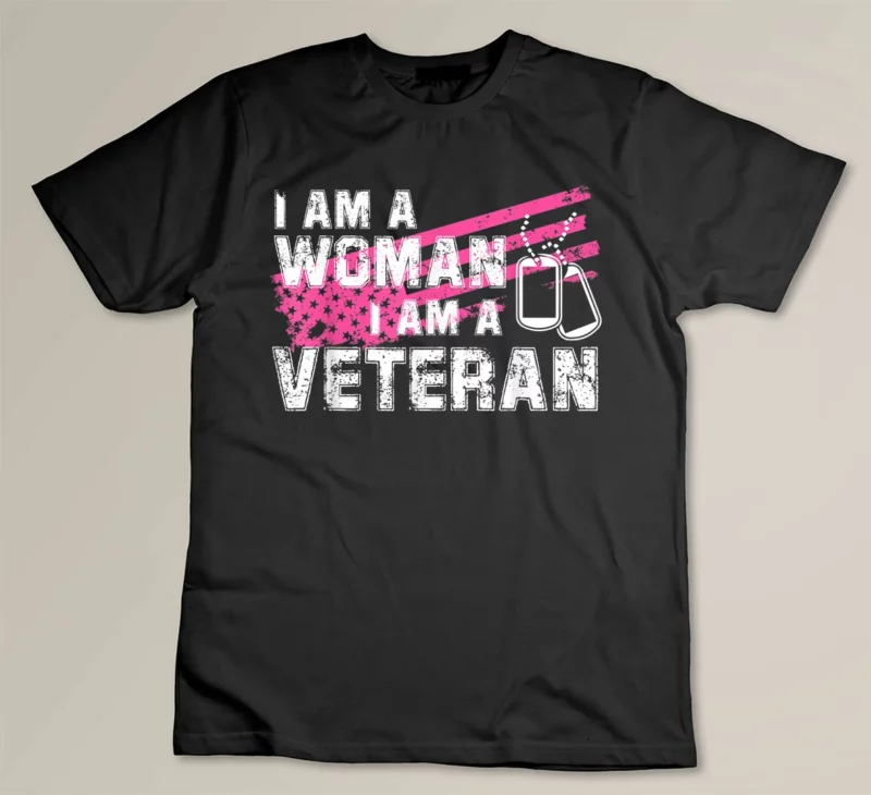Black Veteran Female Pink USA Flag Veterans Day Memorial Military