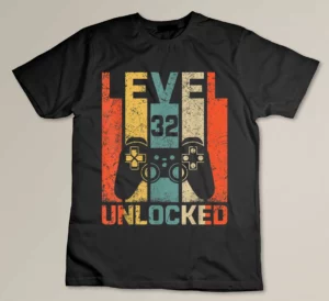 Vintage 32nd Birthday Game Level 32 Unlocked 32 Years Old T-shirt