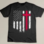 Vintage Distressed USA Flag Cross Christian Faith Gift T-shirt