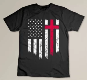 Vintage Distressed USA Flag Cross Christian Faith Gift T-shirt