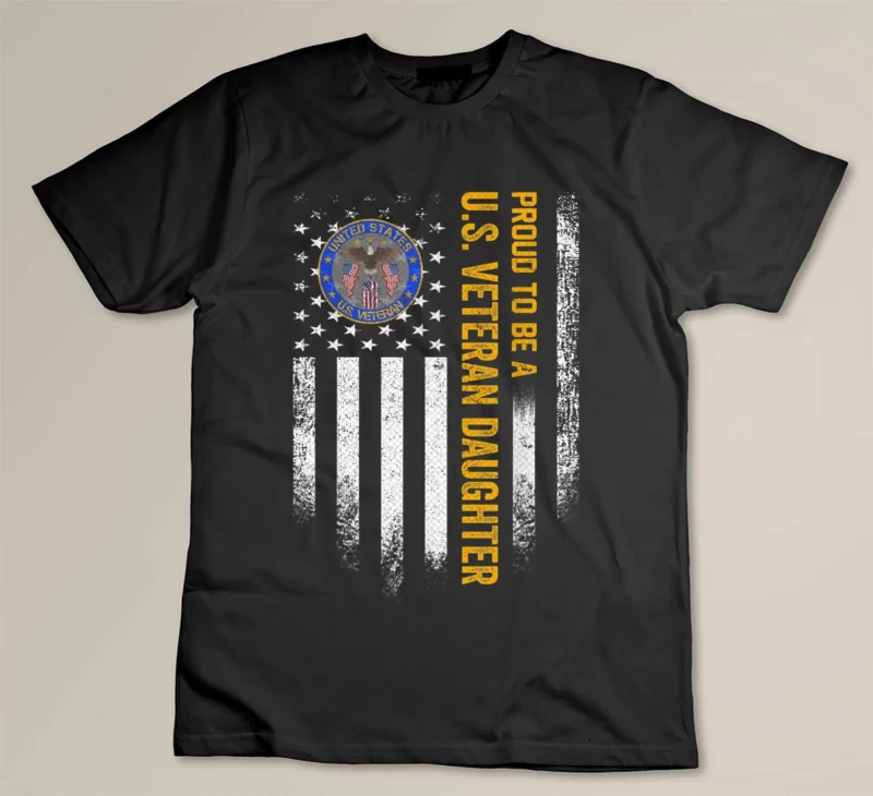 Black Vintage USA Flag Proud To Be A US Military Veteran Daughter
