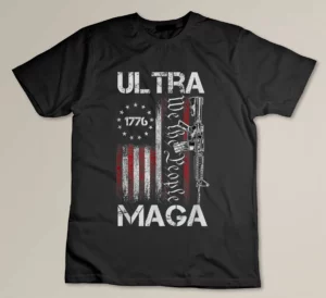 Vintage USA Flag Ultra Maga Gun USA 4th Of July Trump 2024 T-shirt