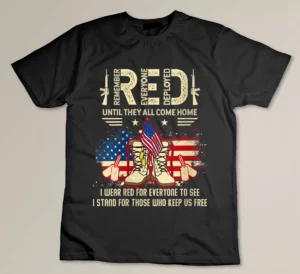 Womens Red Friday Until They Come Home My Soldier US Flag Military T-shirt
