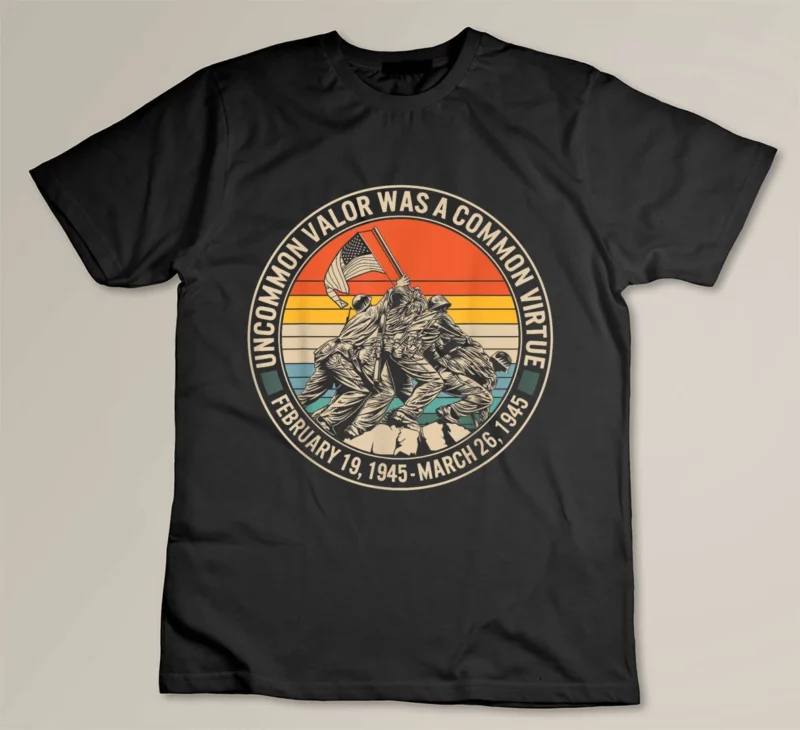 Black World War Two Uncommon Virtue Flag Raising Iwo Jima Tee 1945