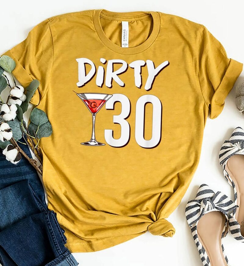 aGold Shirt Hello 30 Dirty 30. Vintage Dirty Thirty Birthday T Shirt 1