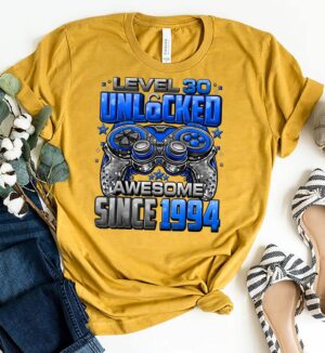 Level 30 Unlocked Awesome Since 1994 30th Birthday Gaming Custom T-shirt