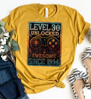 Level 30 Unlocked Shirt 30 Year Old 30th Birthday Gamer Men Custom T-shirt