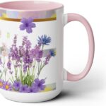 11oz & 15oz Lavender Wildflower Mug, Watercolor Flowers, Butterfly Gifts, Flower Mug, Pressed Flowers Mug, Lavender Mug, Floral Coffee Mug, Cute Mugs (Pink, 15oz),...