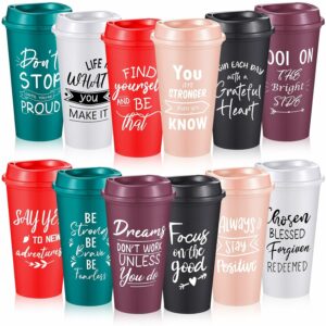 12 Pcs Bulk Employee Appreciation Gifts for Coworkers, 16 oz Reusable Plastic Coffee Cups with Lids, Social Worker Volunteer Recognition Gifts for Award Employee of the Month...
