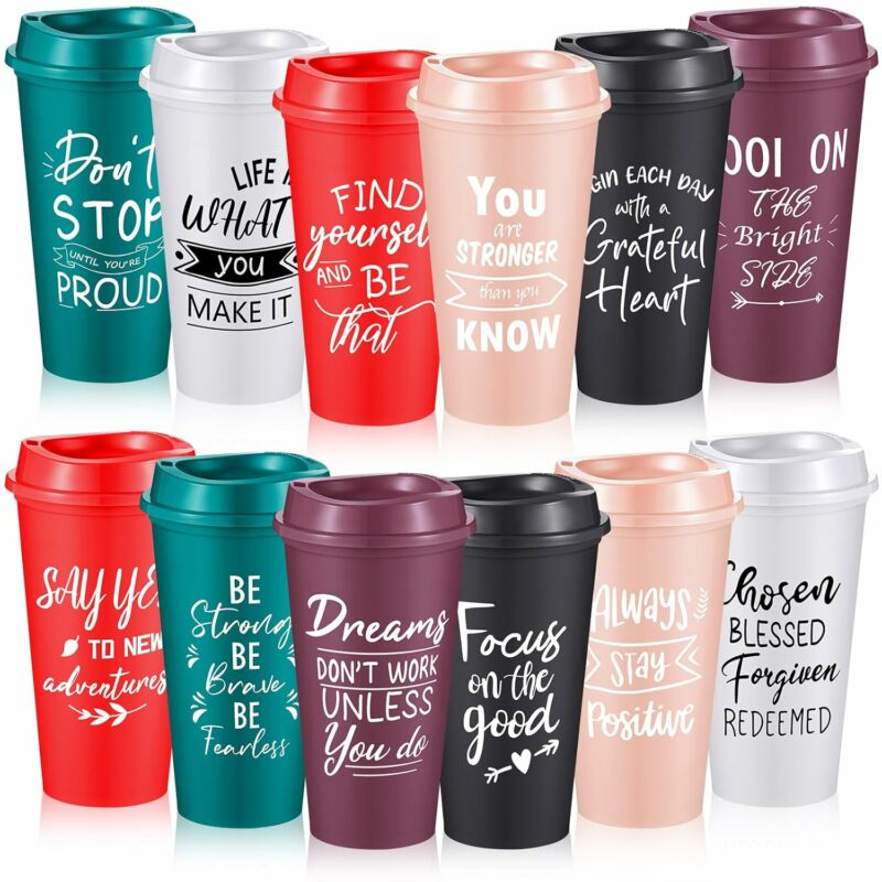 12 Pcs Bulk Employee Appreciation Gifts for Coworkers, 16 oz Reusable Plastic Coffee Cups with Lids, Social Worker Volunteer Recognition Gifts for Award Employee of the Month...