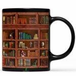 2IMT Library Bookshelf Mugs for Readers - Librarian Club Cup Bookish Items Bookworm Coffee Mug Gifts for Book Lovers Black 11oz