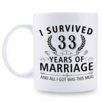 33rd Wedding Anniversary Mugs for Couple Husband Wife - I Survived 33 Years of Marriage and All I Got Was This Mug - 33 Year Anniversary 11 oz Coffee Mug for Him Her