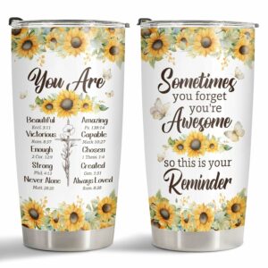 34HD Inspirational Religious Gifts for Women, Christian Tumbler with Lid, 20 oz Stainless Steel Bible Verse Coffee Mug, Sunflower Cup, Mothers Day Gifts for Christian Mom...