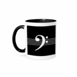 3dRose Treble G-Clef Staves Staff Black And White Music Gift Mug, 1 Count (Pack of 1)